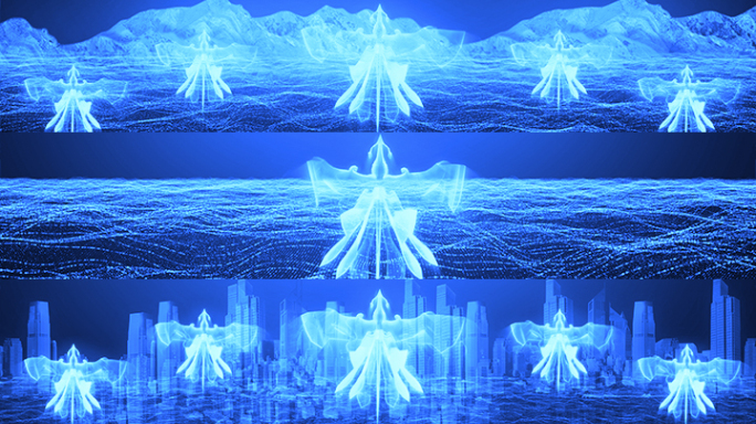 【原创】蓝色科技凤凰粒子线条大屏素材