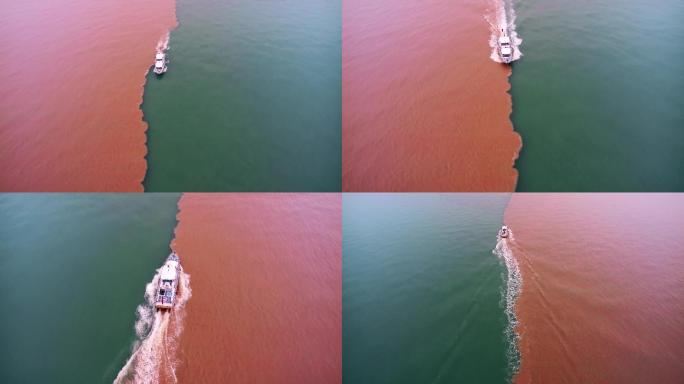 高清黄河入海口河海黄蓝交汇奇观