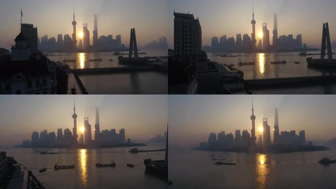 上海日出 东方明珠 清晨 黄浦江