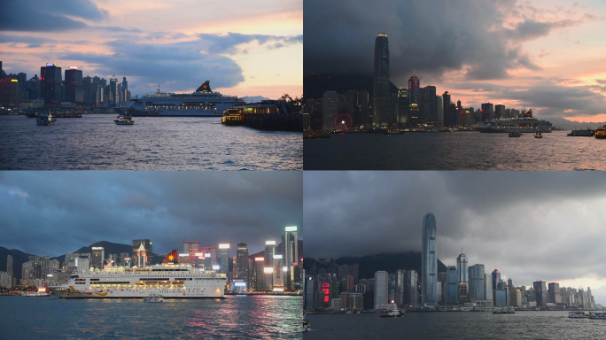 香港维多利亚港傍晚风光视频素材