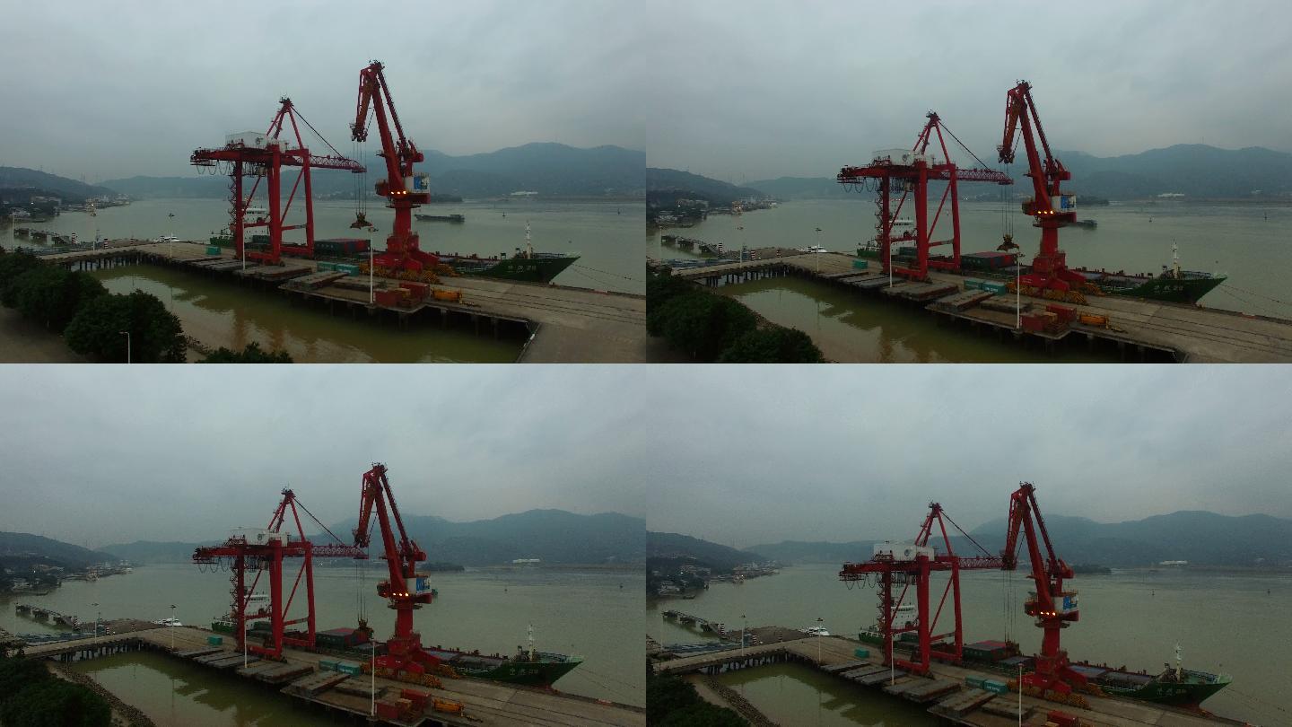 4K俯拍福州港码头装卸货物