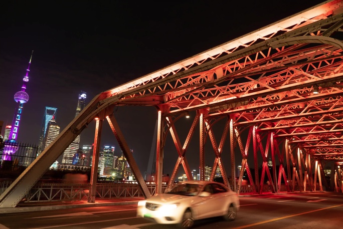 上海外白渡桥夜景延时