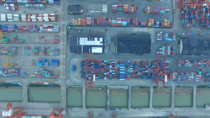 4K俯拍福州港码头货运