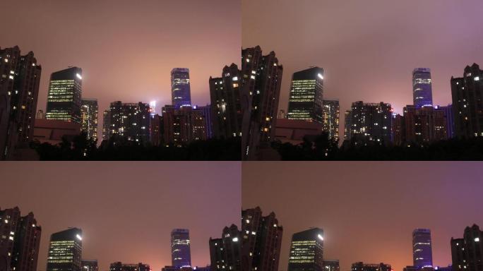 广州夏天龙舟雨延时拍摄繁华天河夜晚灯火