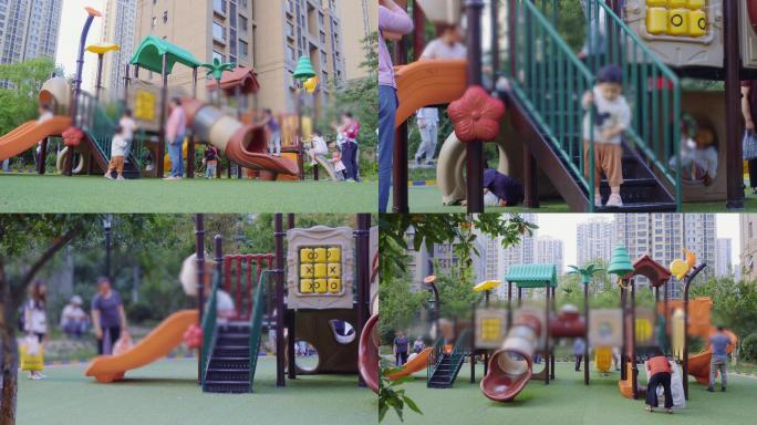 4K孩子游乐园玩耍小区娱乐设施孩子滑梯