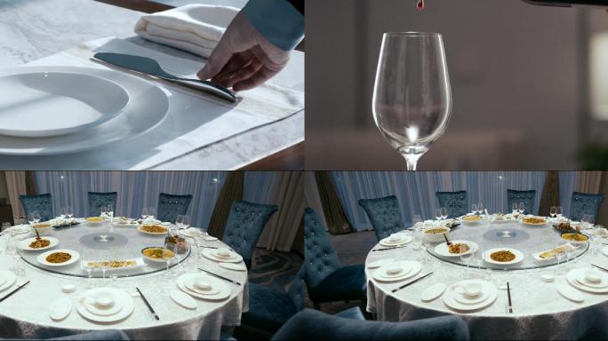 4k酒店餐桌和美食空镜头