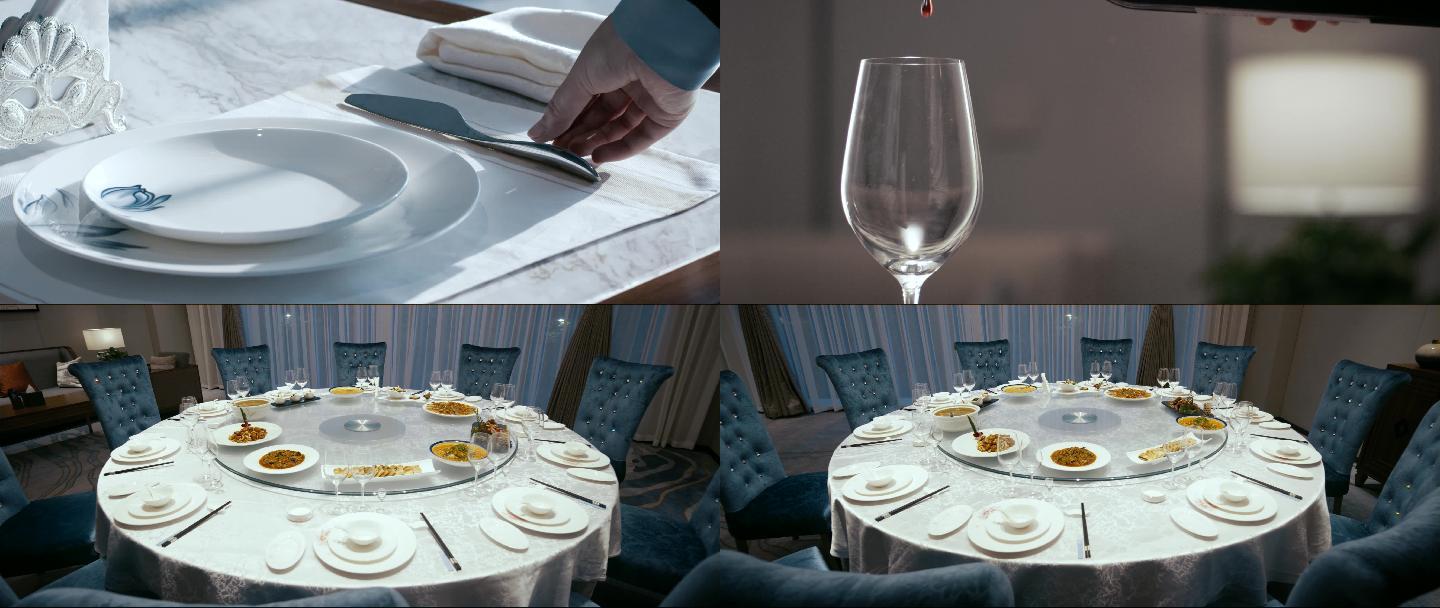 4k酒店餐桌和美食空镜头