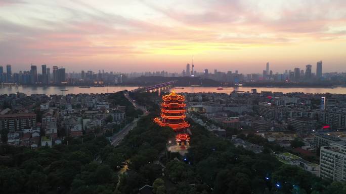 4K武汉黄鹤楼晚霞夜景