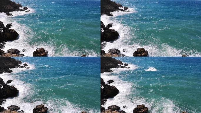 海浪撞向礁石