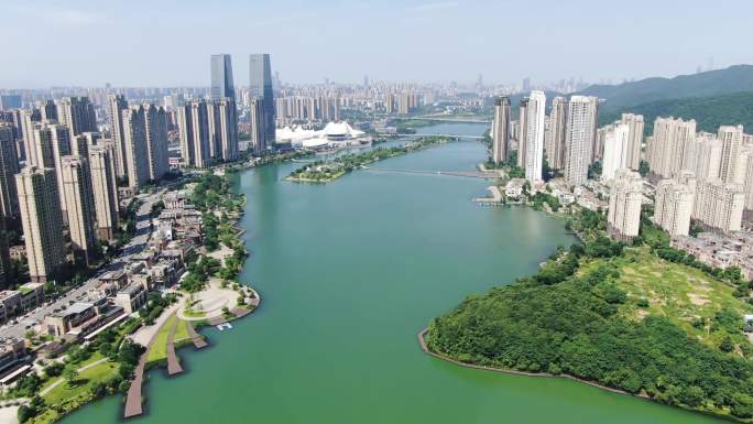 中国湖南省长沙市梅溪湖航拍