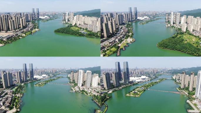 中国湖南省长沙市梅溪湖航拍