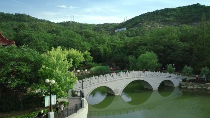 航拍植物园山水自然景光