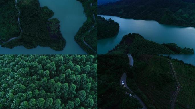 水库山峦云雾夜色美景车流灯火