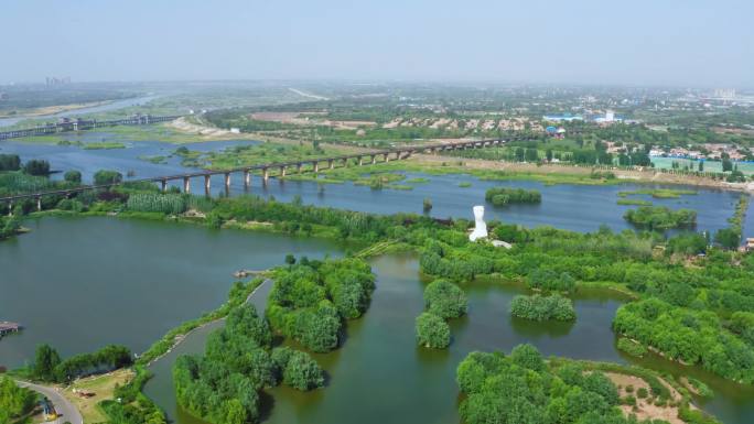 4K西安灞桥灞河浐灞湿地公园航拍视频素材