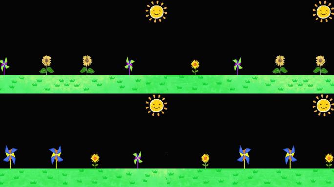 自然草地儿童节风车向日葵太阳边框循环