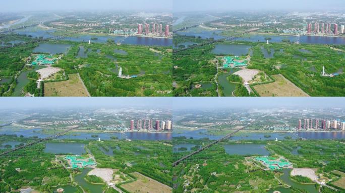 4K西安灞桥灞河浐灞湿地公园航拍视频素材