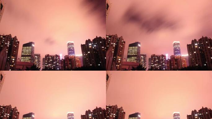 广州天河夏天风雨变幻的夜晚景色，4K延时