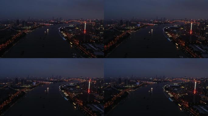 上海黄浦江滨江后滩两岸航拍黄昏夜景4K