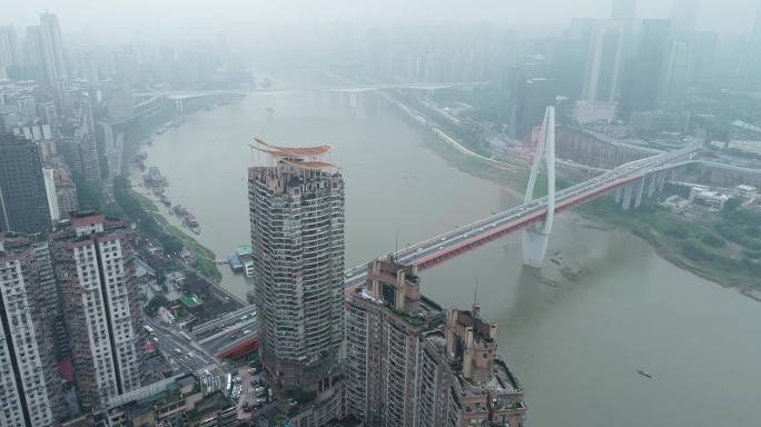 4K重庆千厮门大桥洪崖洞江北嘴CBD航拍