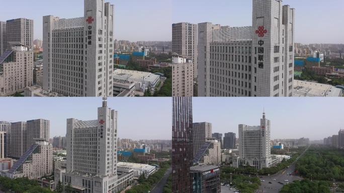 4K-log西安高新区中国联通大楼航拍