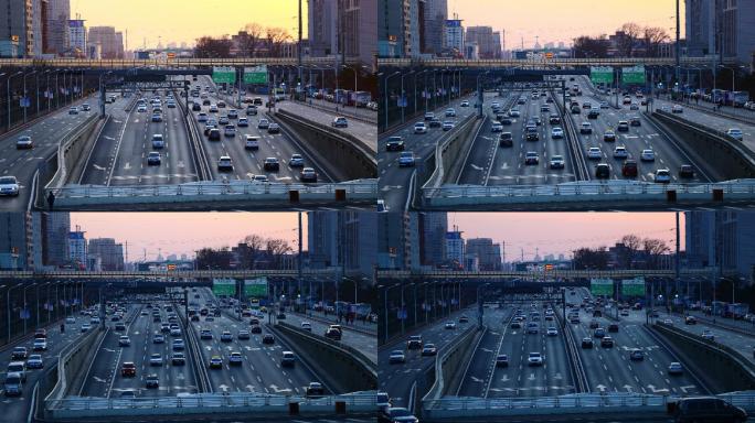 长春理工桥落日车流延时