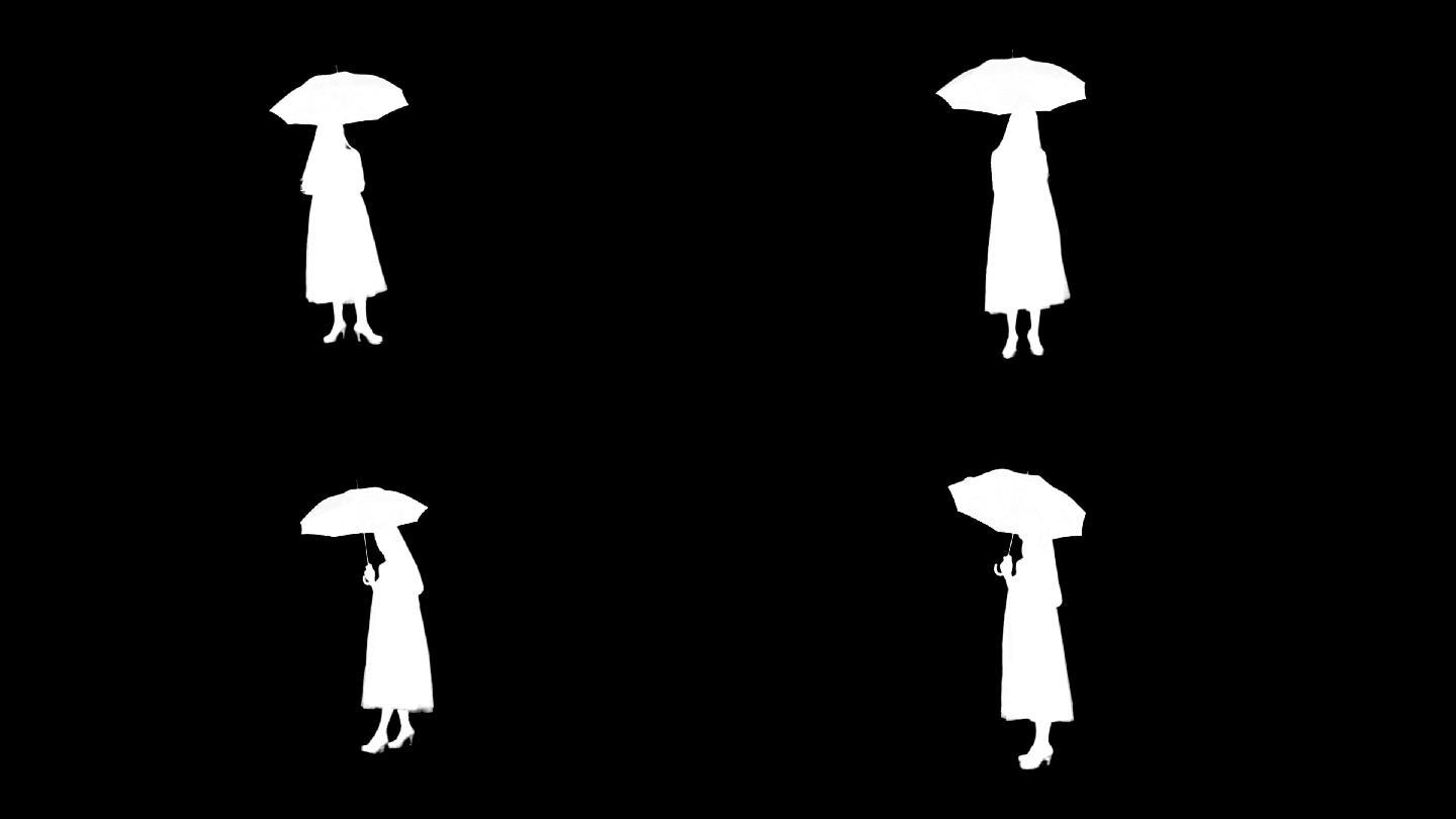 女人打开伞撑着伞走来走去（透明背景）