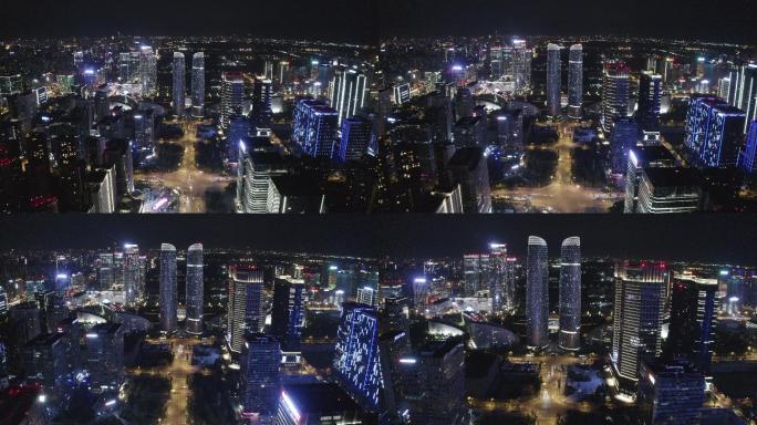 成都高新区金融城航拍夜景视频素材4k