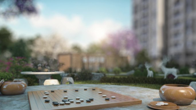 新中式房地产楼盘园林围棋意境动画