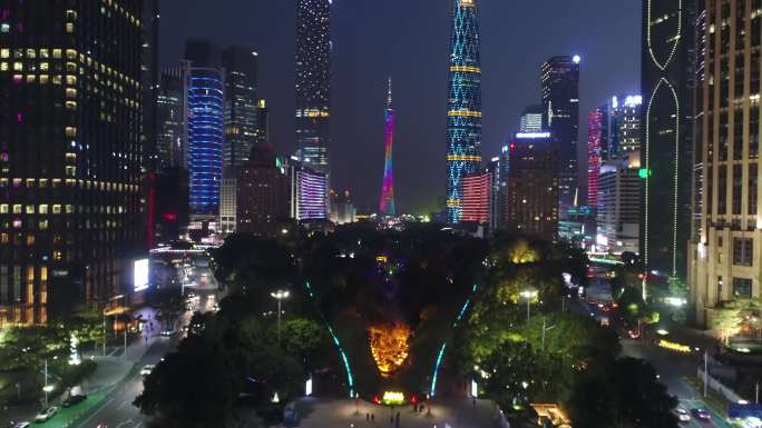 珠江新城天环广场夜景航拍4K