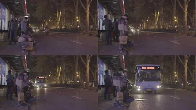 贵阳公交车等待夜景空镜交通