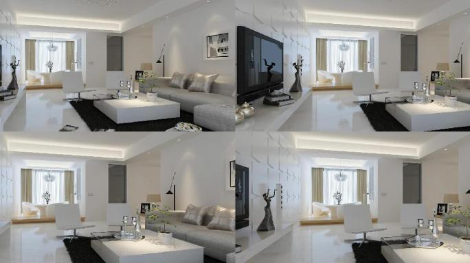 室内客厅白色简约三维
