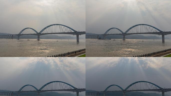 宜昌城市长江延时间隔宜万铁路大桥4k