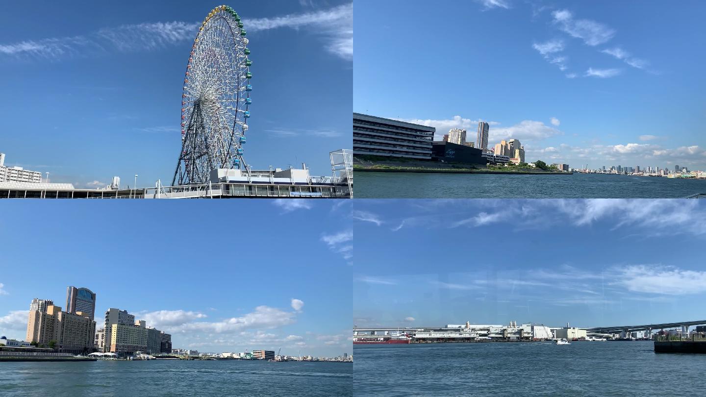 大阪天宝山摩天轮及港口沿岸景色