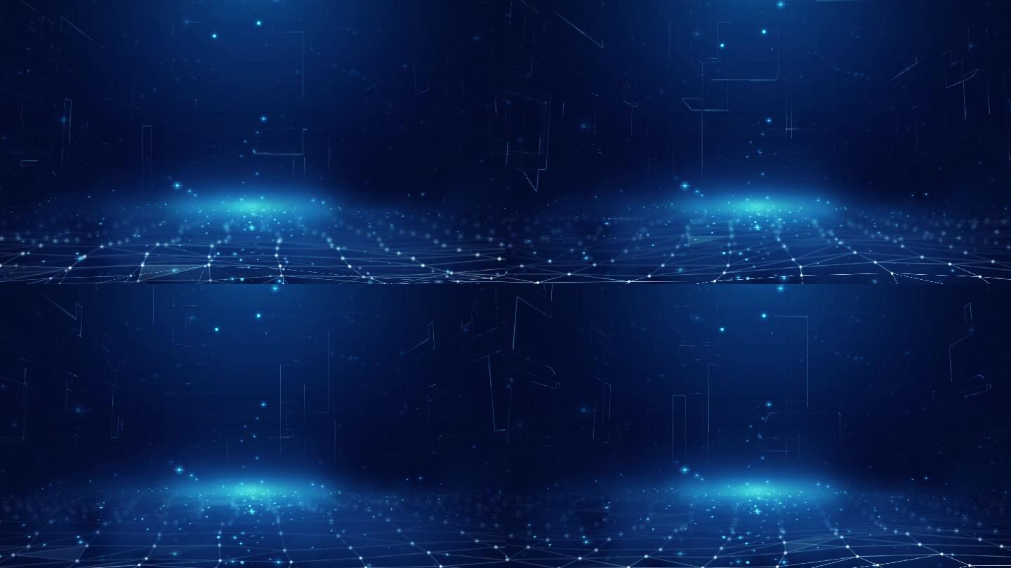 蓝色科技空间粒子网格背景循环