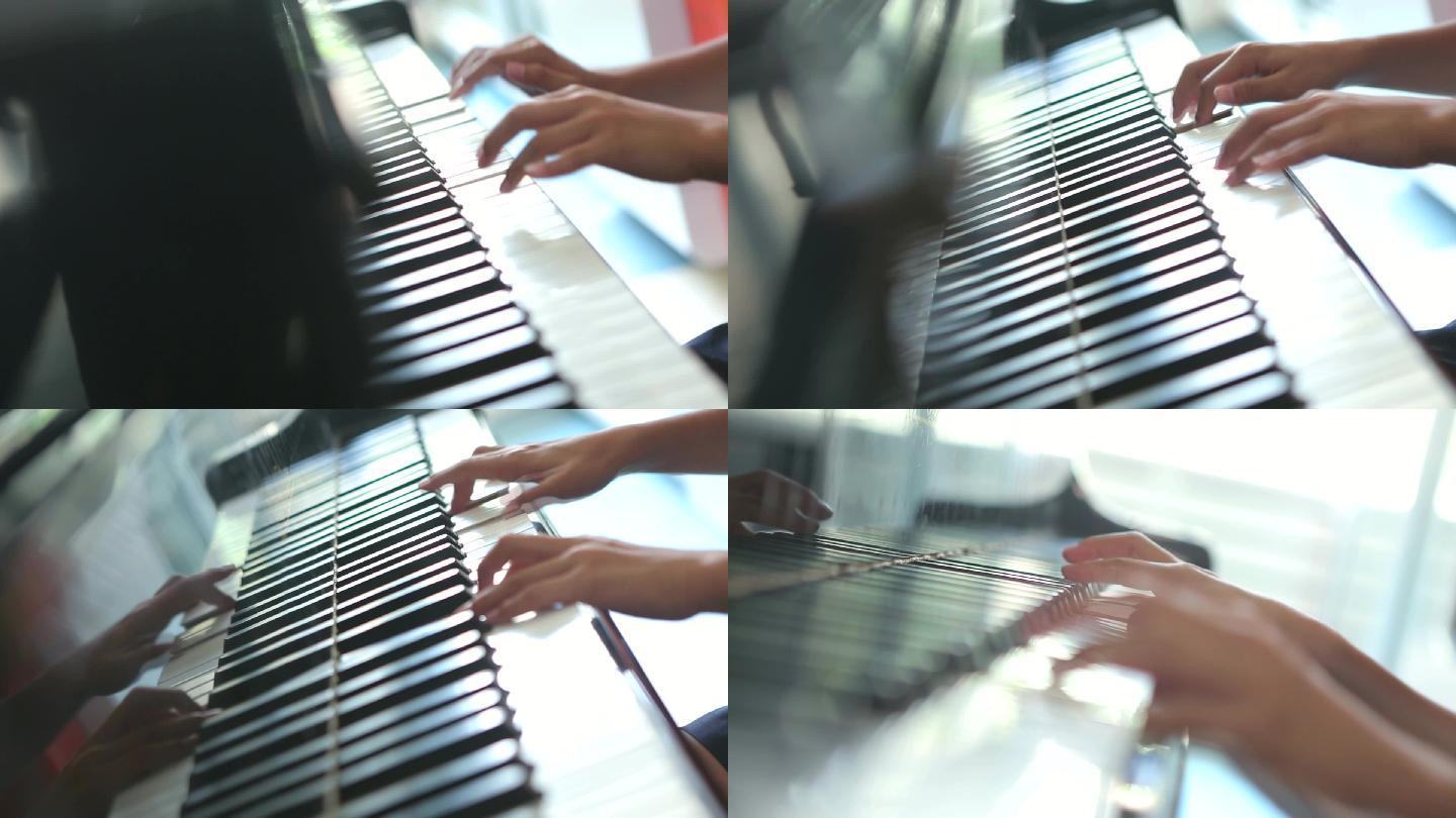 弹钢琴的手、弹琴、钢琴、琴键、手指