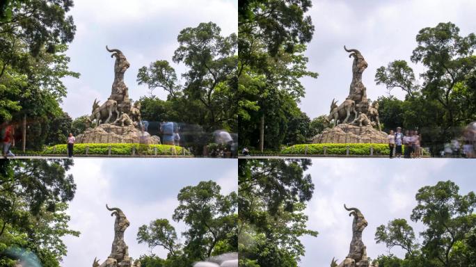 羊城广州夏日越秀公园五羊雕塑4K延时拍摄