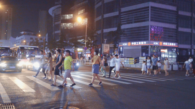 4K夜晚城市人流车流-人多人群-城市夜景