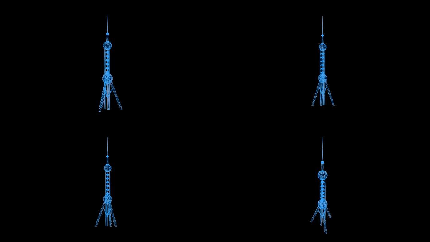 蓝色科技环绕东方明珠线框