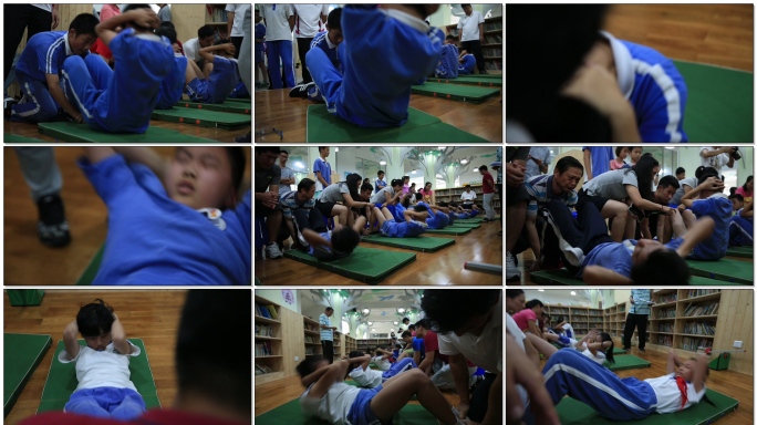 学生仰卧起坐比赛运动体育强身健体