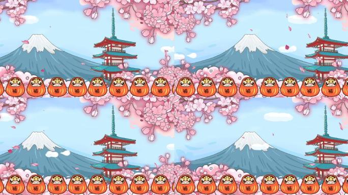 日本富士山樱花卡通建筑视频