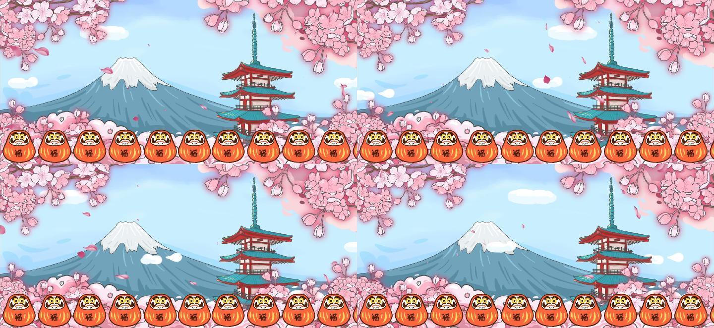 日本富士山樱花卡通建筑视频