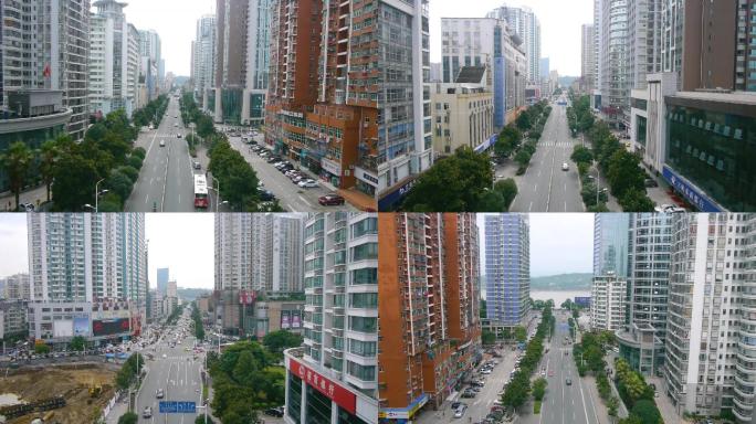宜昌城市风景西陵二路航拍