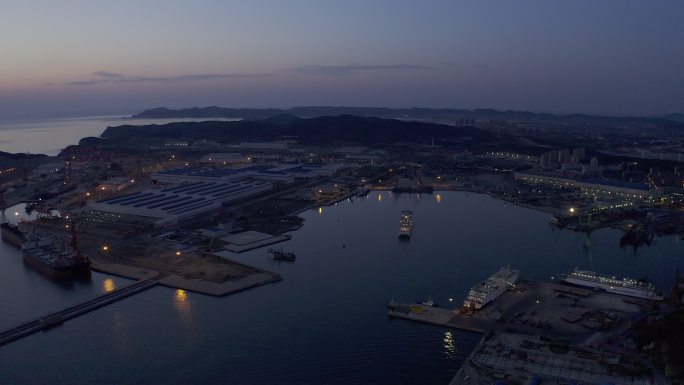 4K-log原素材-旅顺港夜景航拍