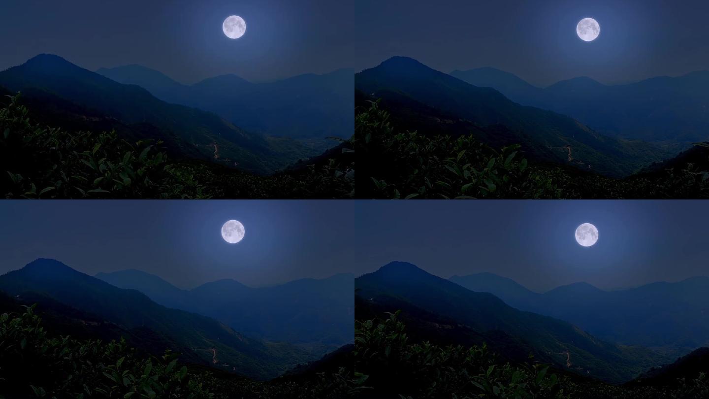 荒山农村野外夜晚圆月