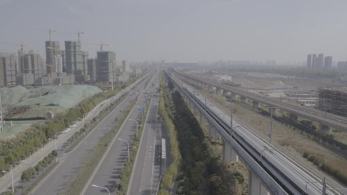 4K铁路高架桥高铁和谐号未来城市生活方式