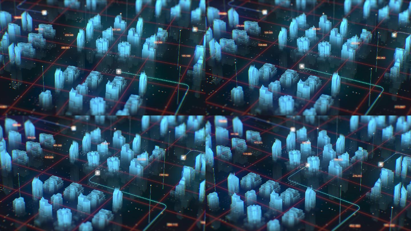 未来科技城市线条楼房蓝色