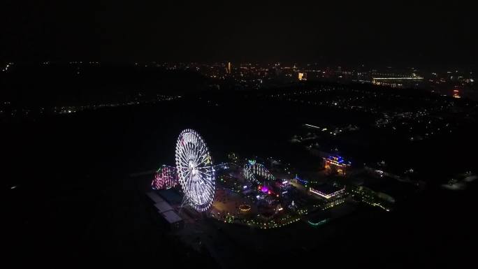 航拍宝鸡北坡西府老街夜景航拍摩天轮