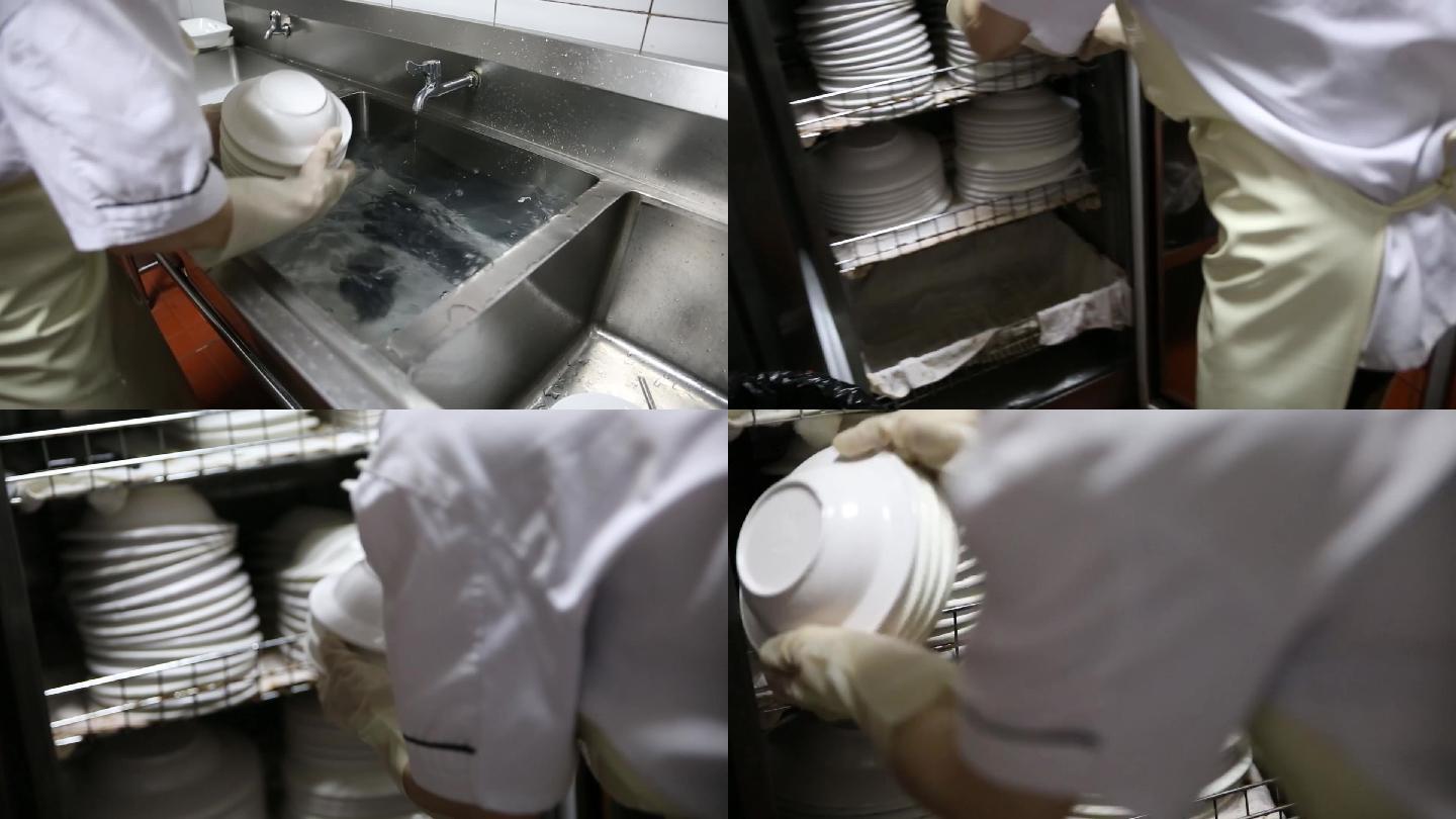 餐馆餐厅后厨洗碗间洗碗工水池手工洗碗收盘