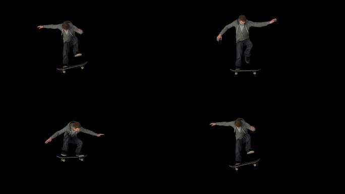 男子滑板空中翻滚滑板三圈视频03