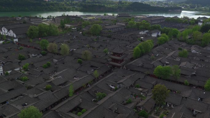 4K-log原素材-古建筑群阆中古城航拍